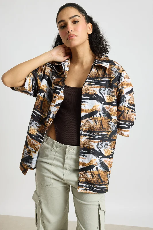 Retro Casual Animal Print Women's Resort Shirt