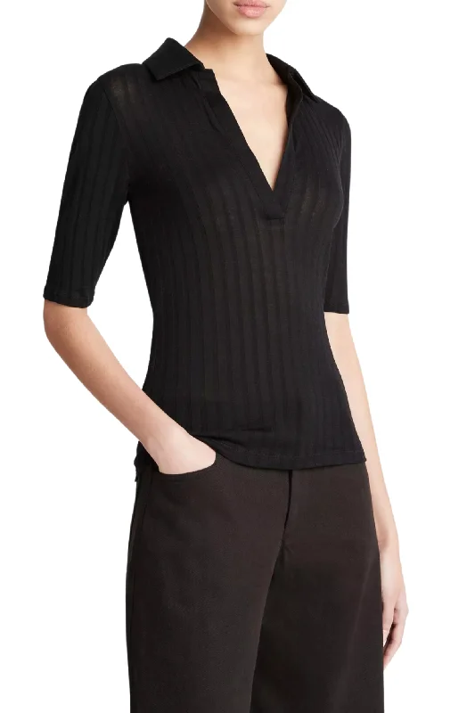 Artistic Layers Elbow Sleeve Polo in Black