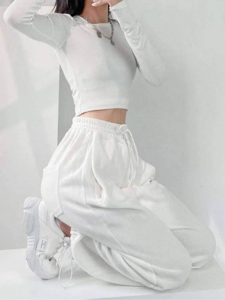 Minimal Urban White Oversized Black Wide Leg Korean Pant
