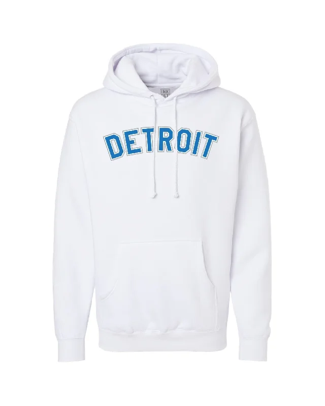Sleek Modern Sleek Modern Ink Detroit -  Honolulu blue and silver print on White Hoodie