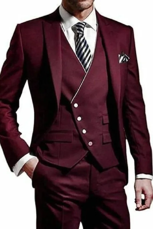 Elevated Everyday Elevated Everyday Men 3 Piece Suit Wine, Stylish Wedding Grooms Wear, Dinner Party Suit, Bespoke Tailoring