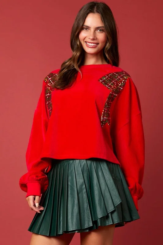 Christmas Bow Sequins Embroidery Sweatshirt