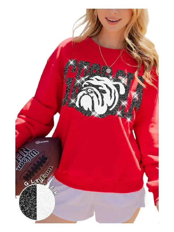 Glitter Bulldog Sweatshirt In Red