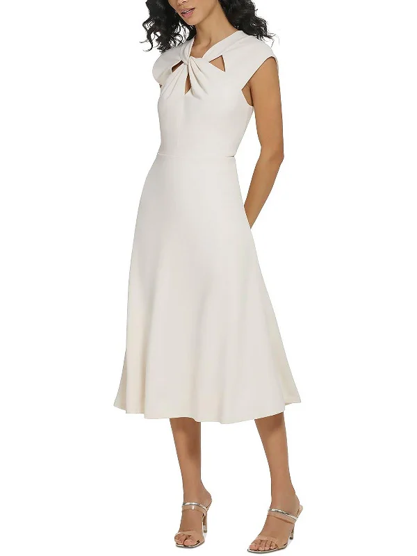 Womens Twist-Neck Midi Fit & Flare Dress