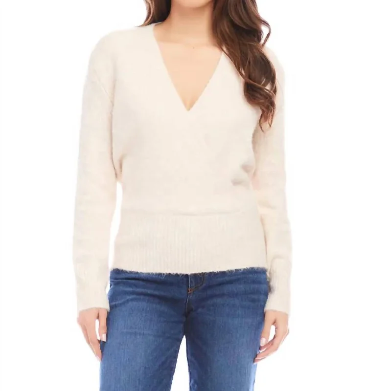 Wrap V-Neck Sweater In Ivory