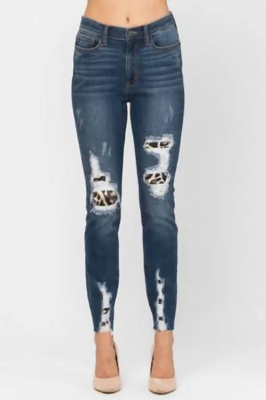 Leopard Patch Jeans In Dark Wash