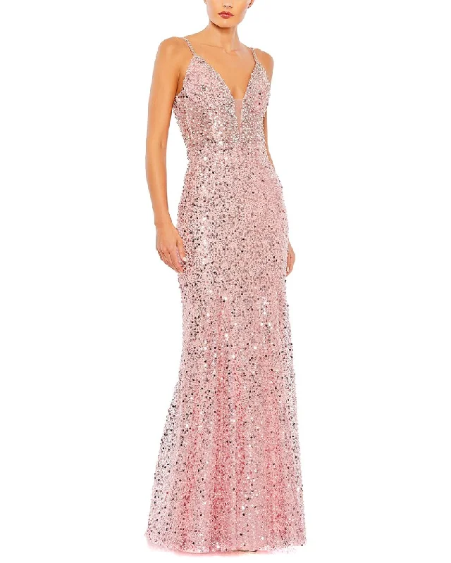 Vintage Modern Mac Duggal Embellished Plunge Neck Sleeveless Trumpet Gown