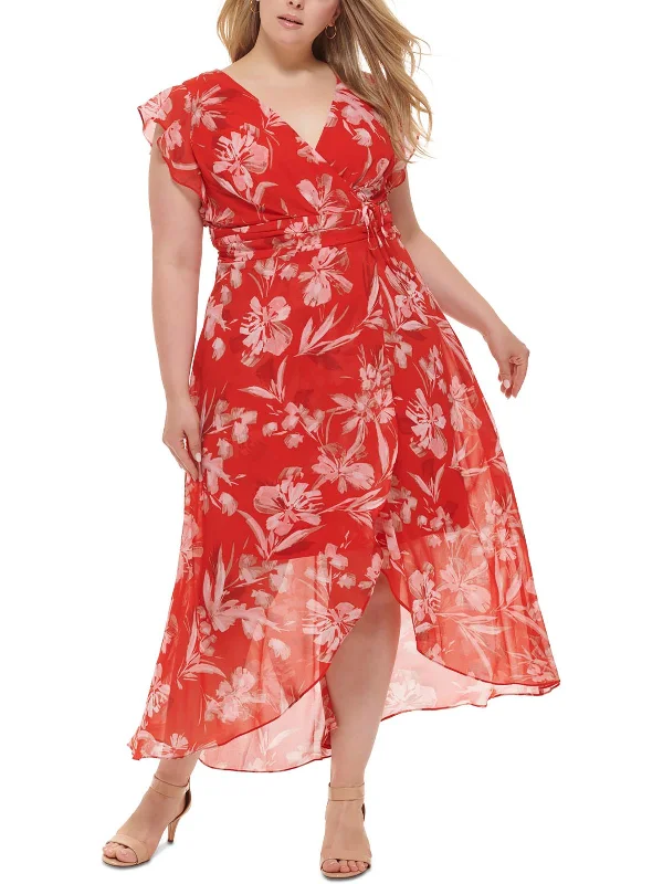 High-End Streetwear Plus Womens Chiffon Floral Maxi Dress