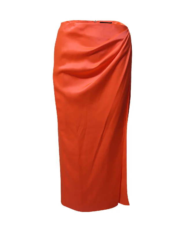 David Koma Draped Midi Skirt in Orange Silk