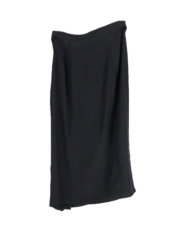 Saint Laurent Drape Knee-Length Skirt in Black Silk