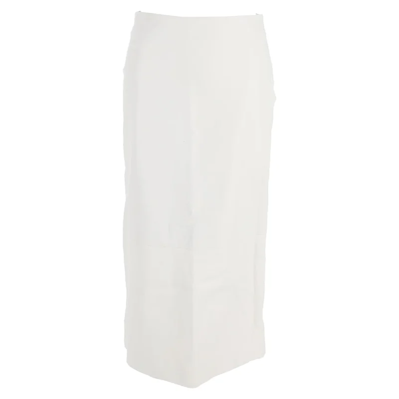 The Row Midi High-Waisted Straight Skirt with Back Slit in White Leather