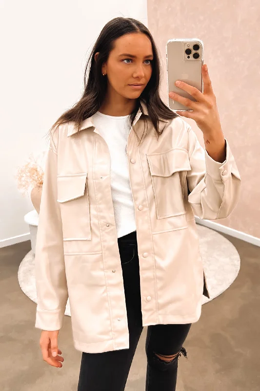 Olivia Vegan Leather Coat Beige