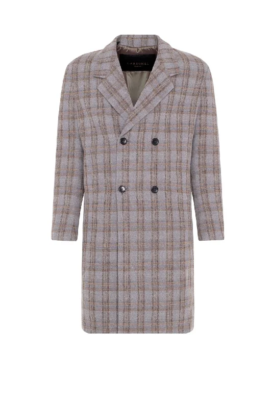 MAINE GREY PLAID DOUBLE BREAST OVERCOAT