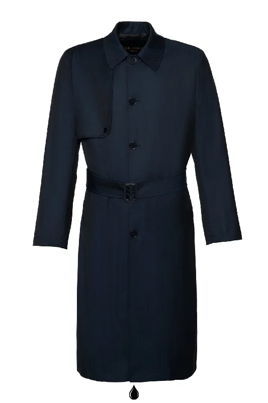 MAN RAY NAVY HERRINGBONE SINGLE BREAST TRENCH COAT