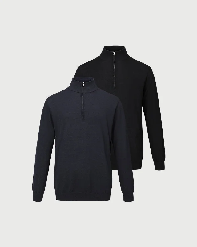 2pk Kvist Merino 3/4-Zip Navy + Black