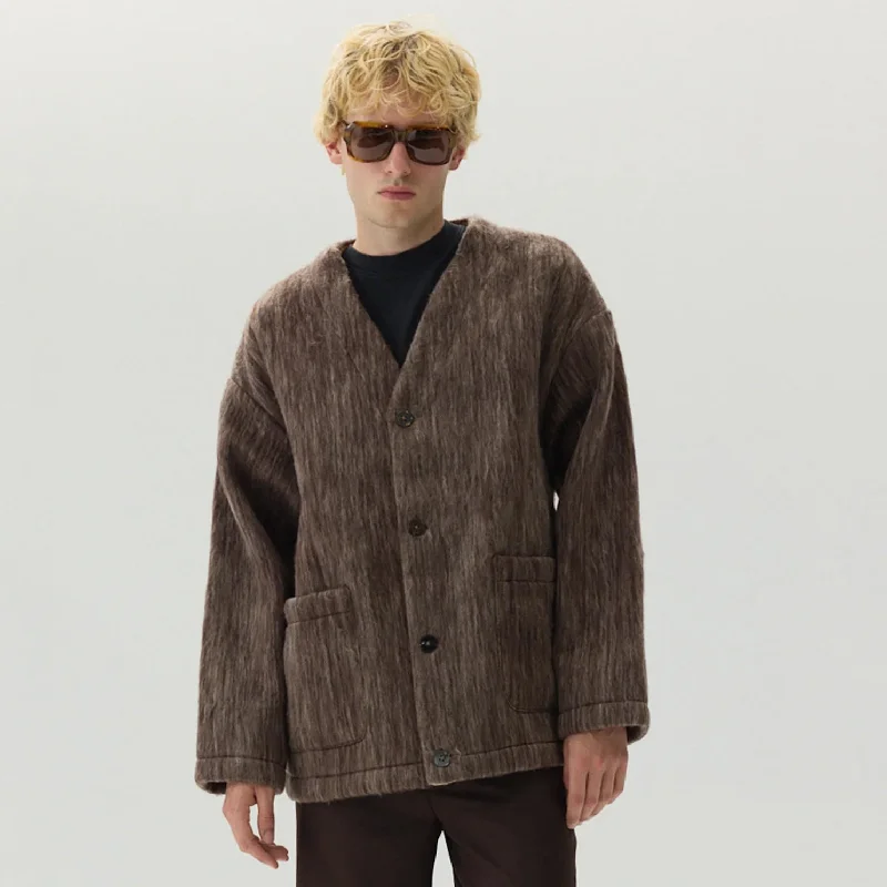 Bonded Shaggy Wool Cardigan - Brown