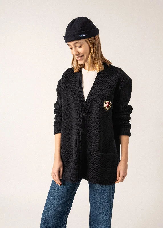 Cardigan en laine Yachting Réédit - à blason brodé poitrine (NAVY)