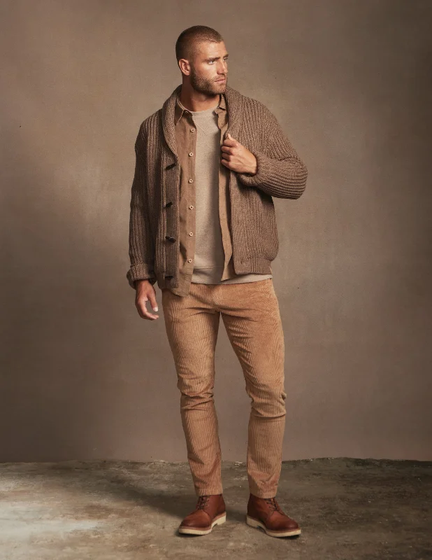 Jersey Lined Shawl Collar Cardigan In Taupe Heather