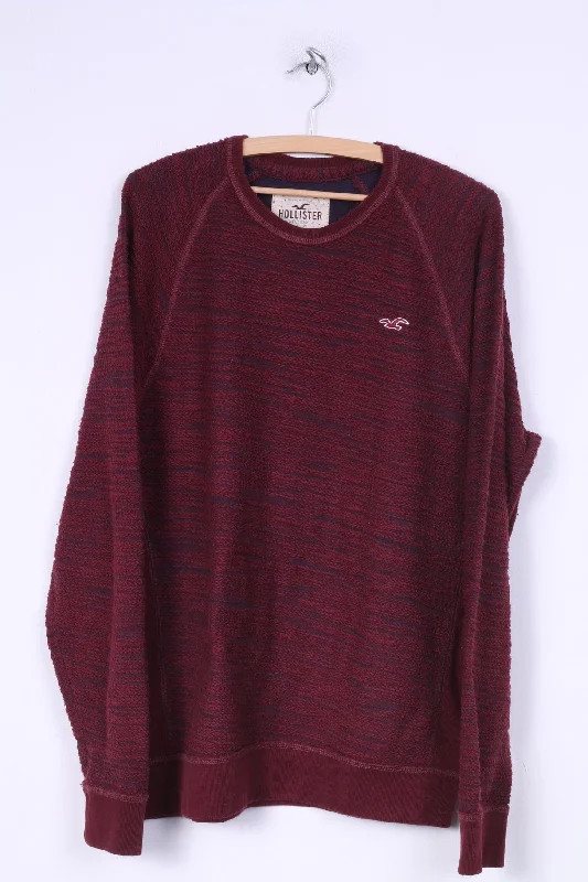 Hollister California Mens L Sweater Crew Neck Burgundy Jumper Cotton Top