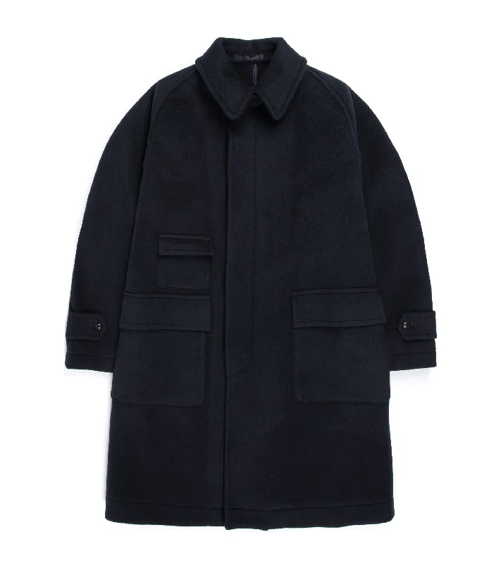 Kaptain Sunshine Melton Double Cloth Wool Traveller Coat: Navy