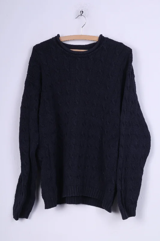 Racing Green Mens L Jumper Navy Cotton Sweater Knitt