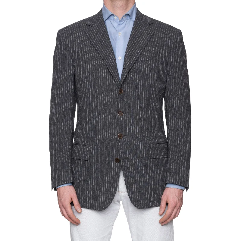 SARTORIA CASTANGIA Gray Striped Wool-Cotton 5 Button Jacket EU 50 NEW US 40