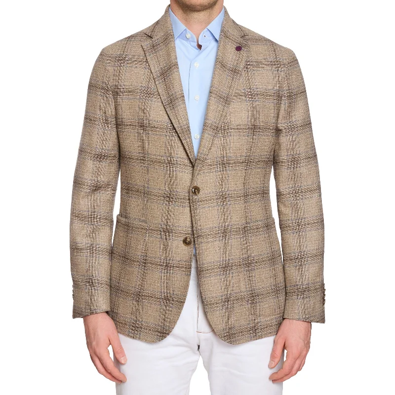 SARTORIA PARTENOPEA Brown Plaid Wool-Silk Jacket EU 50 NEW US 40 Current Model