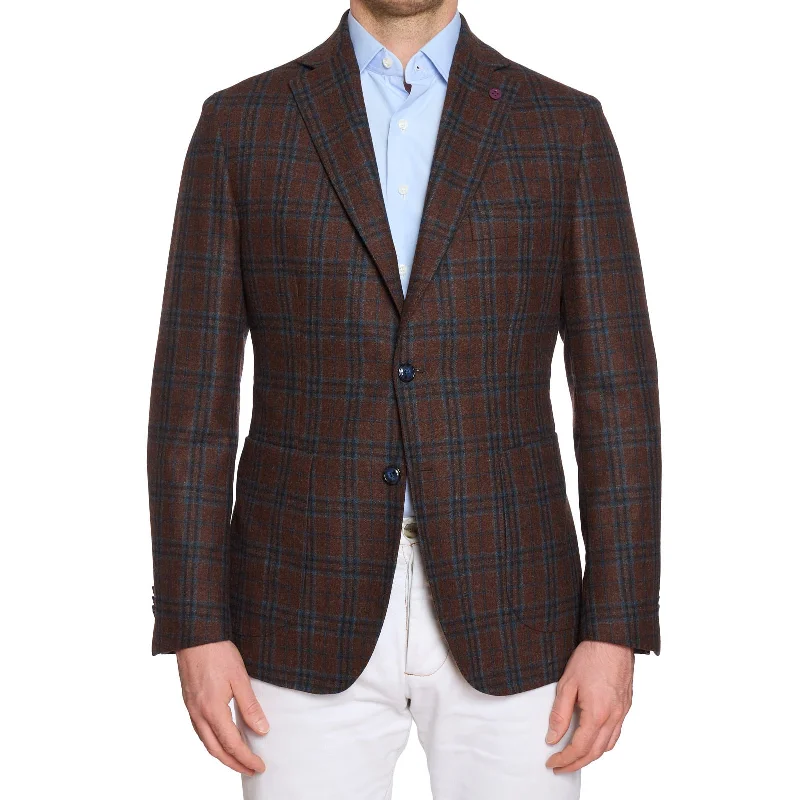 SARTORIA PARTENOPEA Brown Plaid Wool-Cashmere Jacket Blazer EU 50 NEW US 40 Current Model