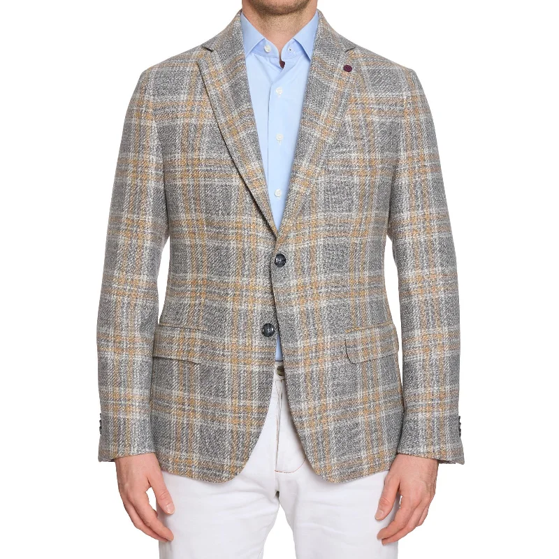 SARTORIA PARTENOPEA Gray Plaid Wool-Silk Jacket EU 50 NEW US 40 Current Model