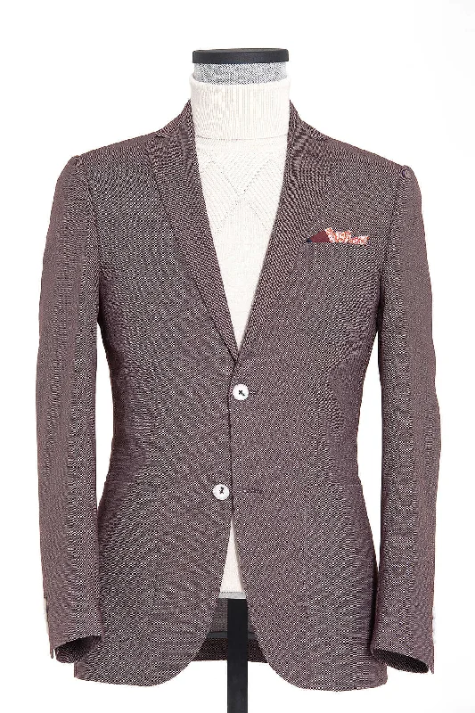 Slim Fit Notch Lapel Textured Burgundy Casual Blazer