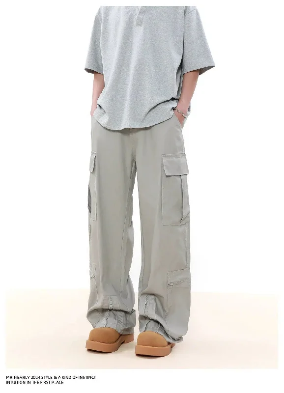 Solid Zipped Slit Cargo Pants