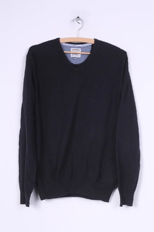 Wrangler Mens M Jumper Navy Sweater V Neck Cotton Nylon Wool