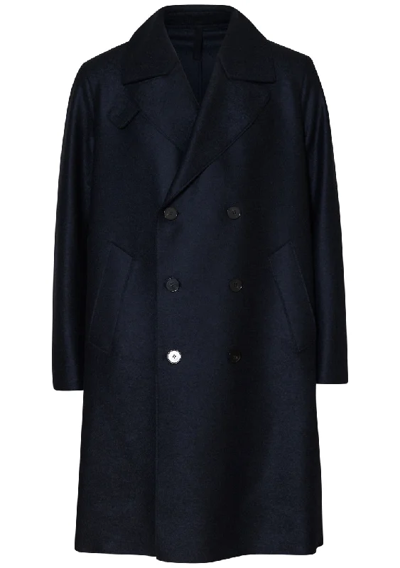 Long Peacoat Pressed Wool Dark Blue