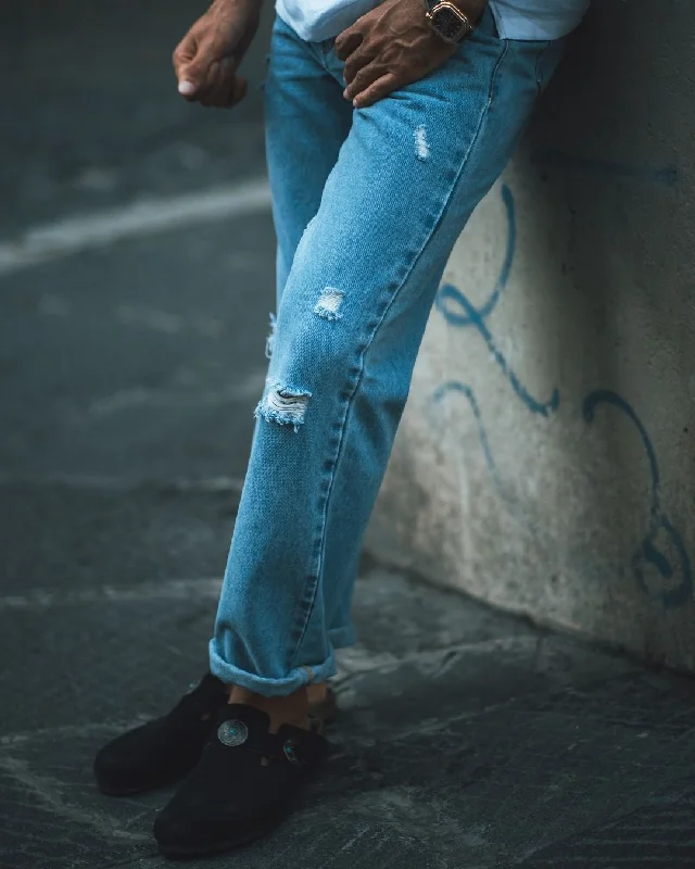 Cozy Minimalist Cozy Minimalist Fade Washed Light Blue Distressed Jeans